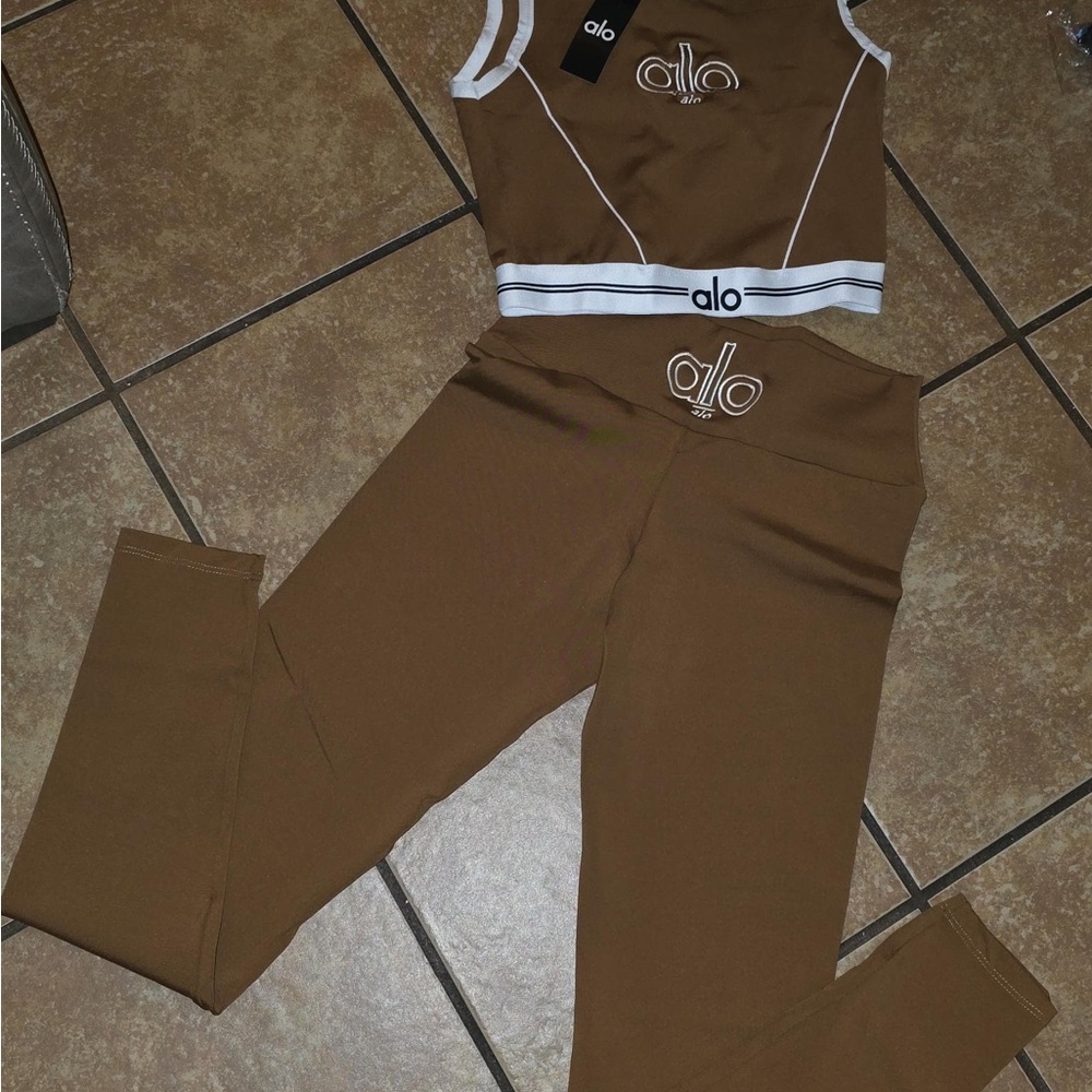 ALO Yoga Brown Leggings and Crop Top Set